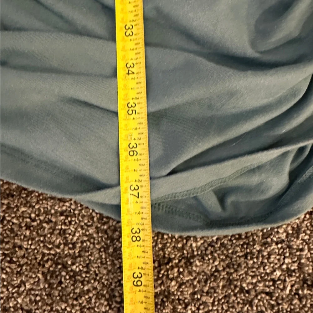 Nine West Blue Teal Ruched Midi Dress Large Short Sleeve Stretchy Casual Chic - Picture 8 of 8